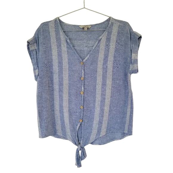 Anthropologie Hester & Orchard Linen Blend Cropped Top Womens Size S Blue White - Picture 1 of 9